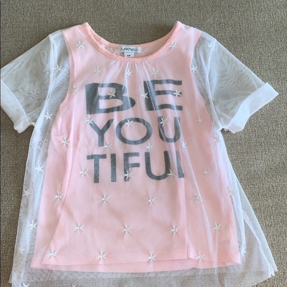 FLAPDOODLES WHITE & PINK OVERLAY TOP SZ 6X 🌸